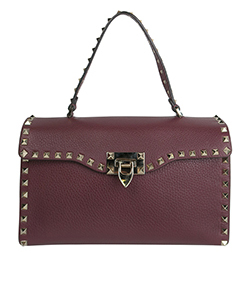 Rockstud Shoulder Bag,Leather,Burgundy,BG-PO94VSF4,DB,4